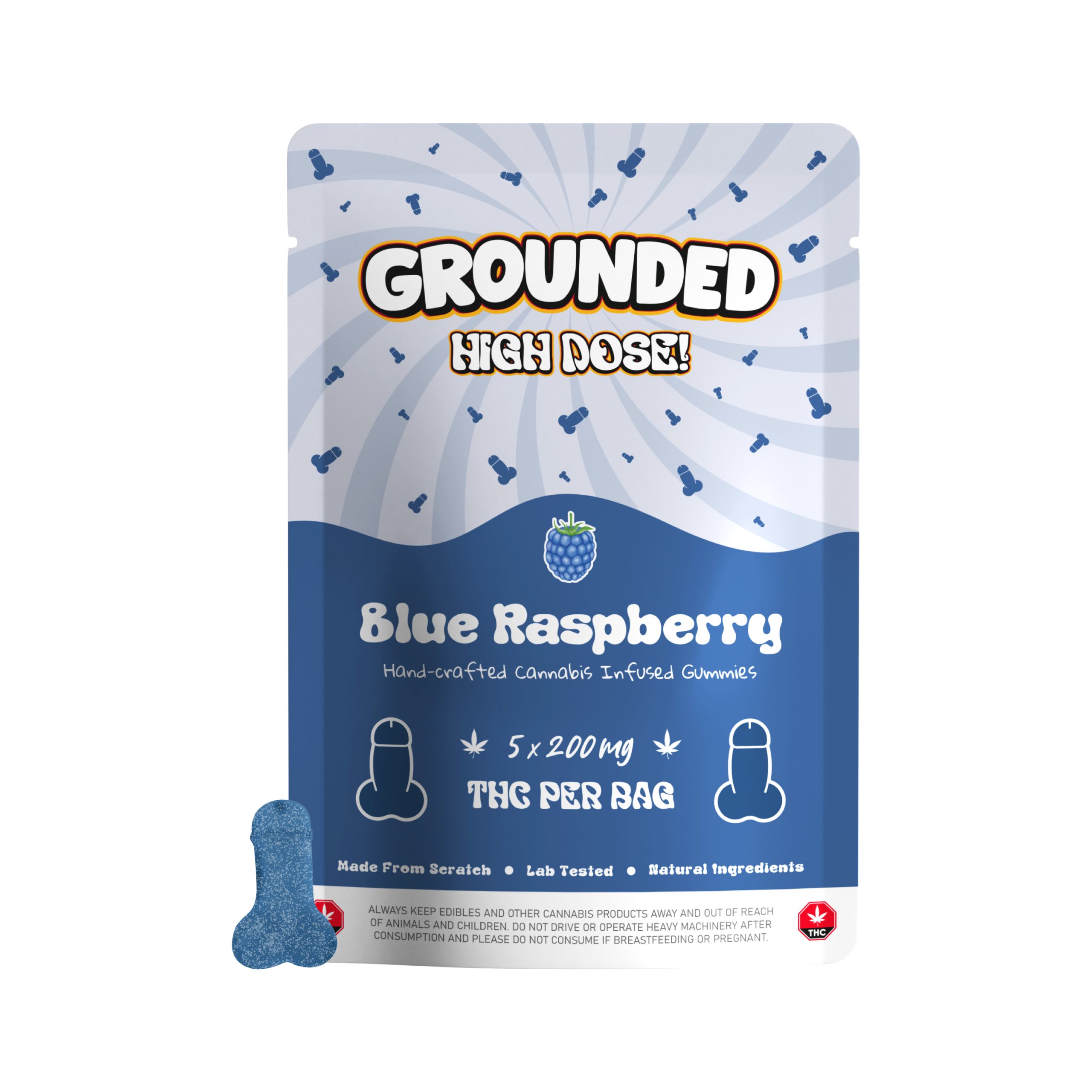 Grounded High Dose Cocks – Blue Raspberry 1000mg Gummies