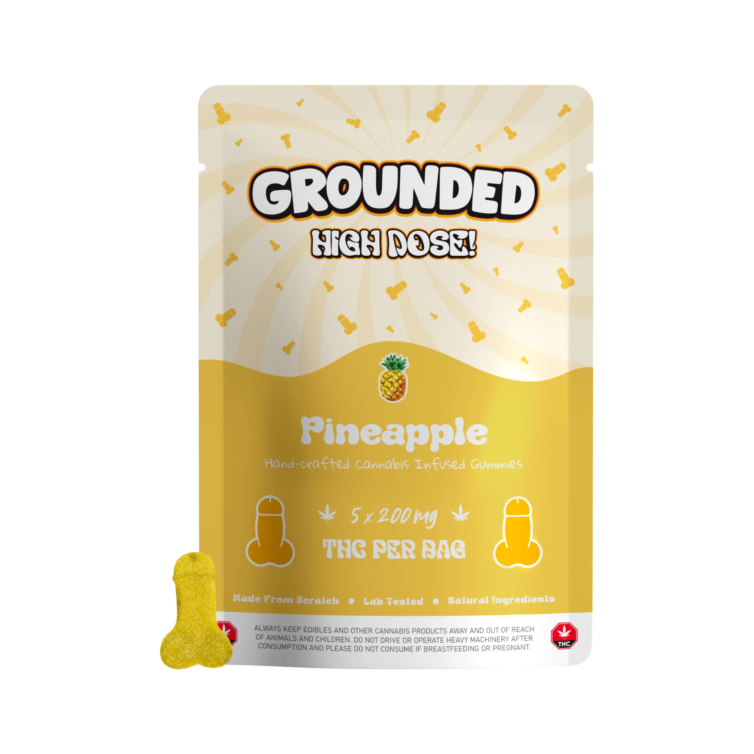 Grounded High Dose Cocks – Pineapple 1000mg Gummies
